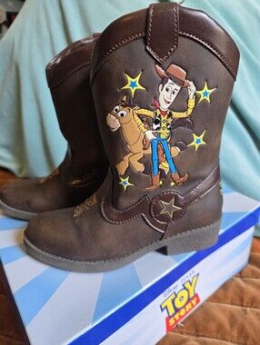 New with Box! Toy Story Woody Brown Kids' Cowboy Boots Size 12